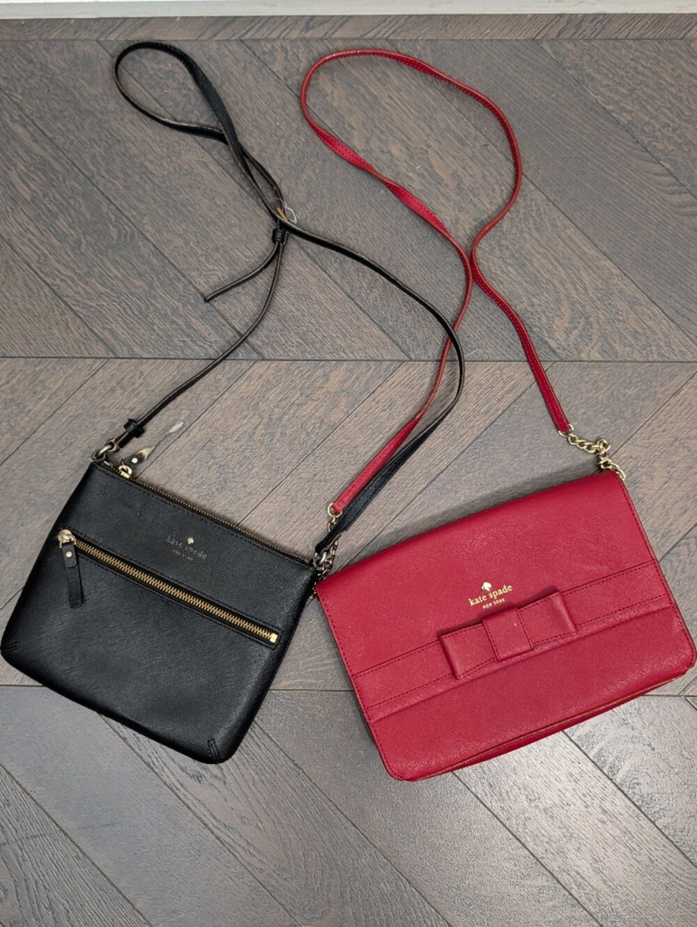 Kate Spade Purse Bundle - 2 Crossbody Leather Bags, Red + Black